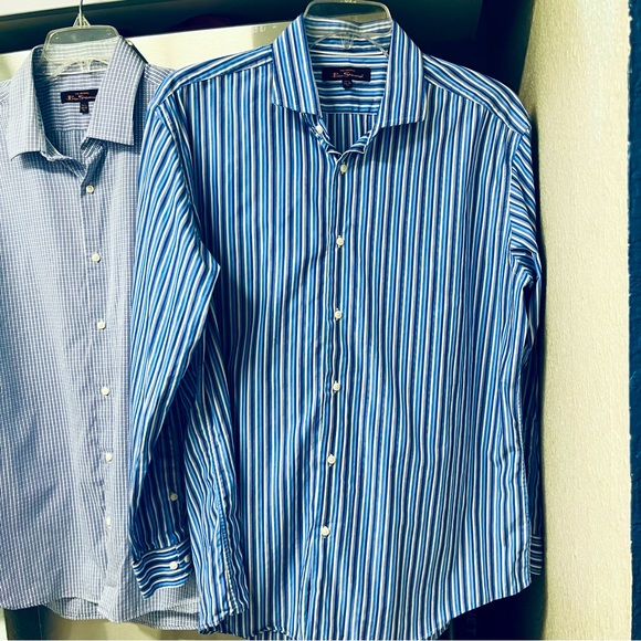 2 Ben Sherman Long Sleeve Button Down Shirts Size XL Blue & White Stripe - Picture 9 of 16